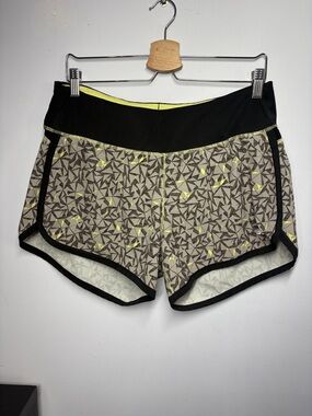 New Balance Athletic Running Shorts - Gray Geometric with Neon Yellow Accents